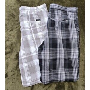 Men's Burnside Shorts 2 Pair Black and Tan Plaid Size 34 Excellent